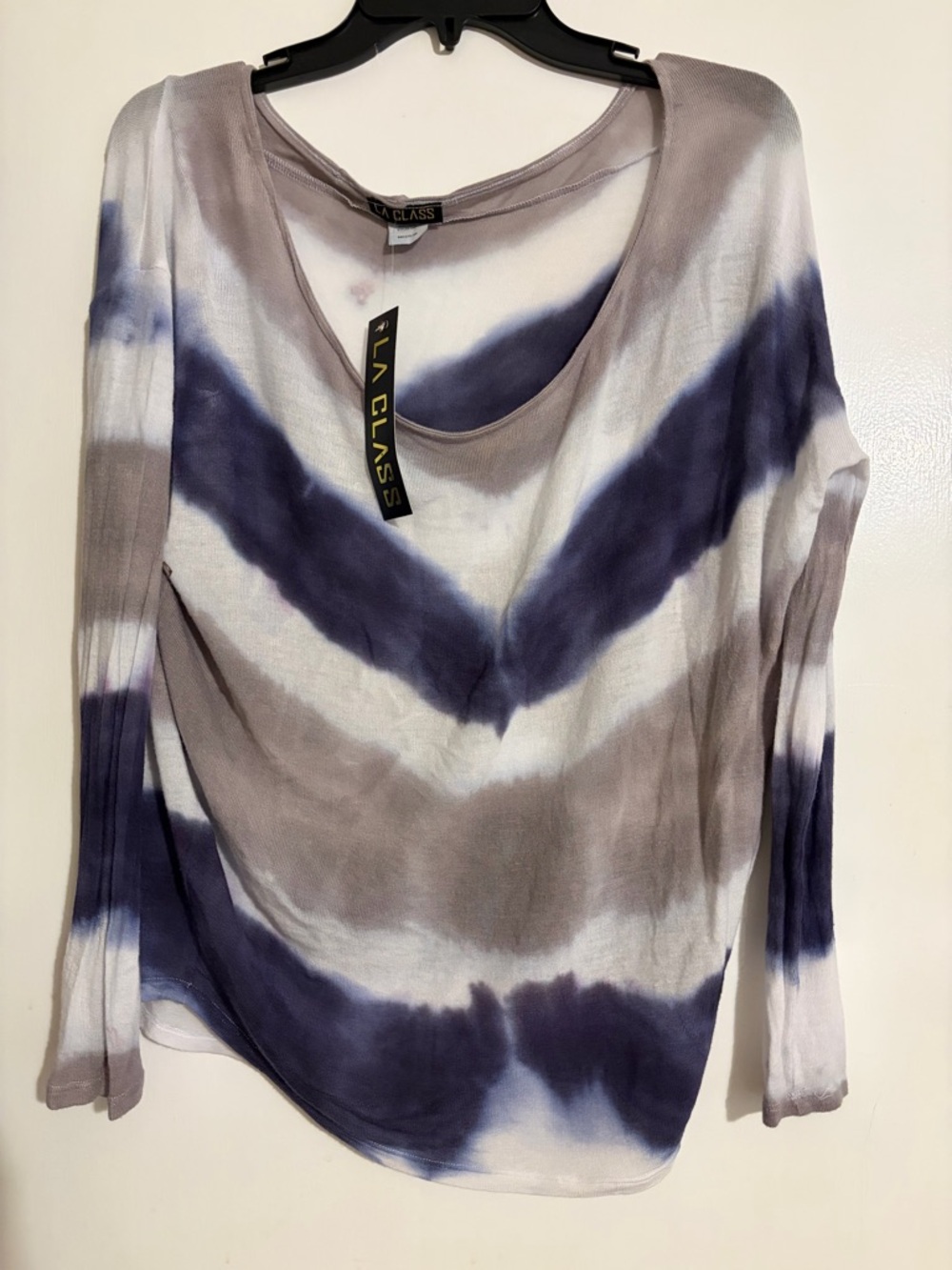 NWT LA Class Women's Medium Tie-Dye Long Sleeve Top in Navy & Taupe